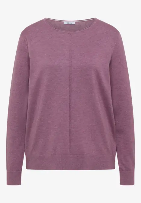 Un pull violet simple à manches longues et col rond.
