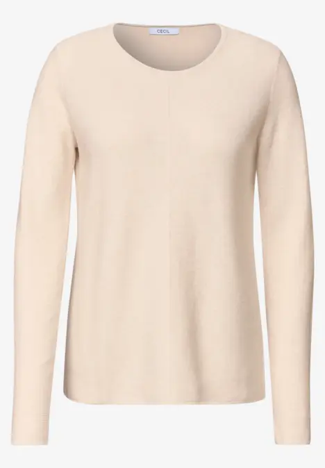 Hellbeige Langarmshirt mit Rundhalsausschnitt