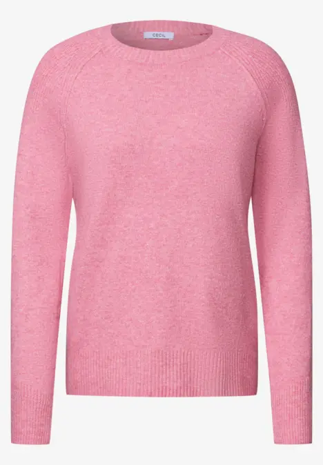 Pull en maille rose à col rond, manches longues et design épuré.