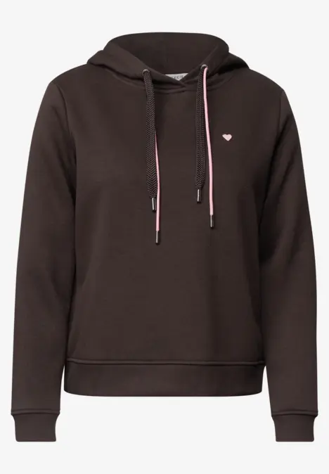 Sweat à capuche marron foncé avec petit logo brodé et cordons