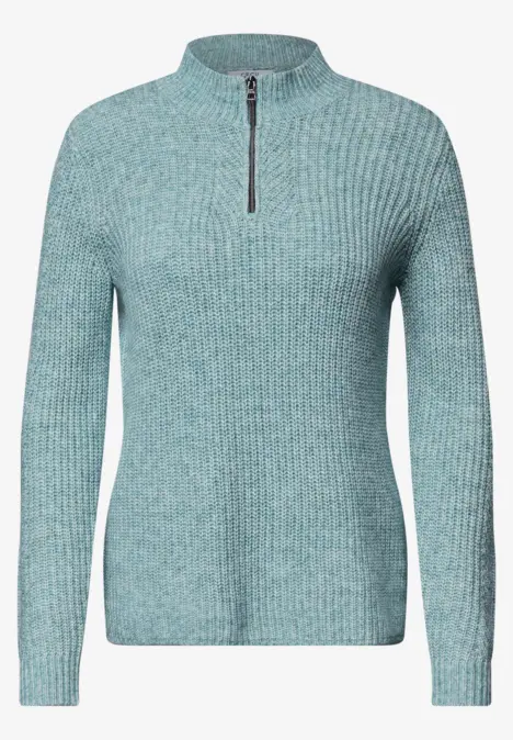 Pull en maille bleu clair avec demi-fermeture éclair et manches longues