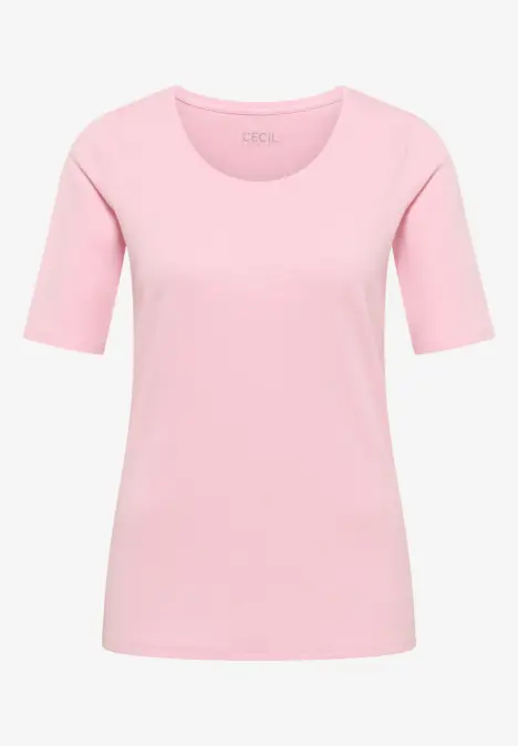 T-shirt rose à manches mi-longues et col rond