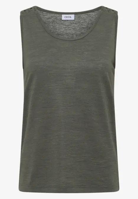 Ärmelloses Top in Khaki aus leichtem Stoff mit Rundhalsausschnitt