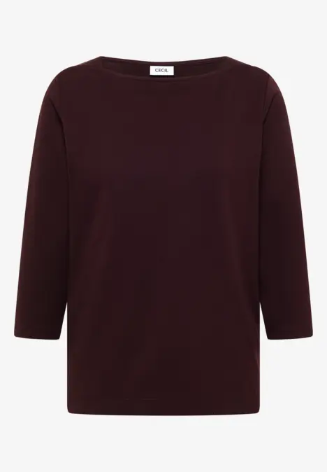 Schlichtes Damen-Langarmshirt in Dunkelrot mit 3/4-Ärmeln und Rundhalsausschnitt