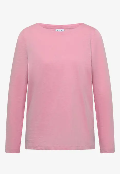 T-shirt à manches longues rose clair, coupe simple et polyvalente