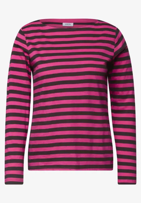 Damen-Langarmshirt mit pink-schwarzen Querstreifen