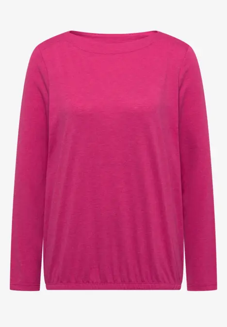 Rosa Langarmshirt mit weitem Rundhalsausschnitt und elastischem Saum.
