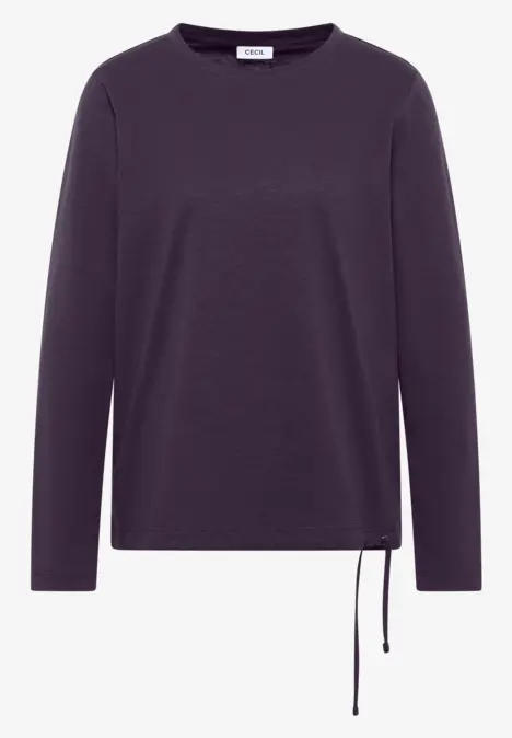 T-shirt à manches longues violet foncé avec encolure ronde et cordon latéral
