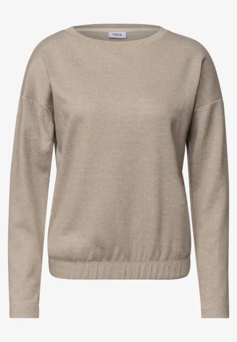 Beigefarbener Damensweater mit Rundhalsausschnitt und langen Ärmeln