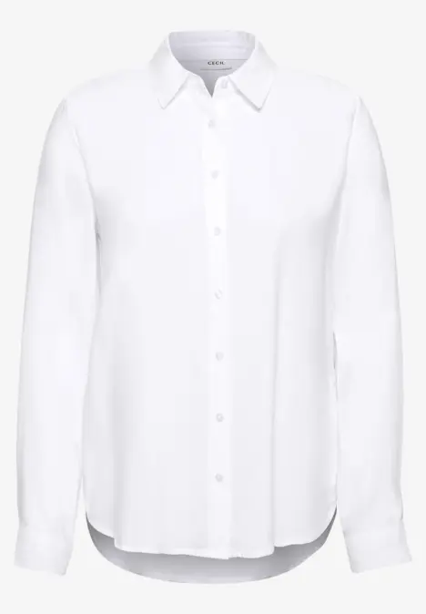 Schlichte weiße, langärmlige Bluse mit Knopfleiste.