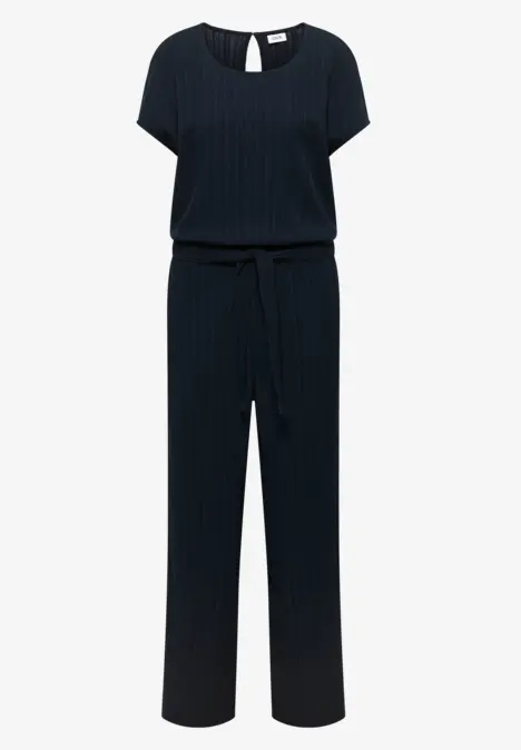 Dunkelblauer Jumpsuit mit kurzen Ärmeln, Rundhalsausschnitt und weitem Bein