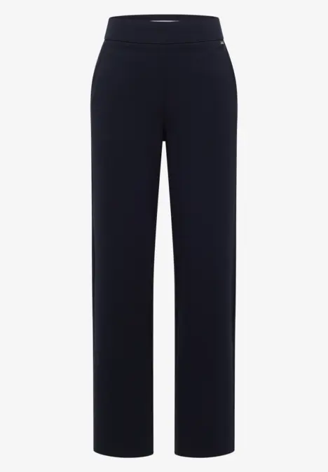 Pantalon noir uni pour femme, coupe droite et taille haute.