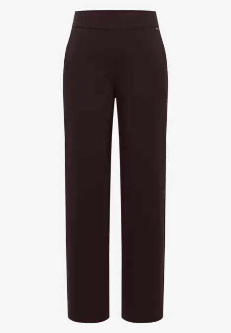 Pantalon noir droit à taille haute et jambes larges.
