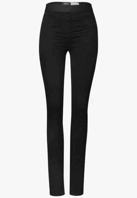 Pantalon noir ajusté pour femme, taille mi-haute et jambes slim.