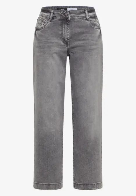 Graue Jeans in geradem Schnitt mit hohem Bund und Five-Pocket-Design.