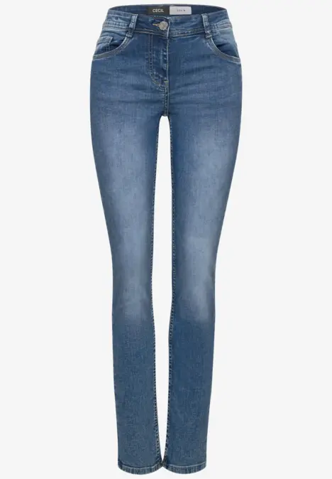 Jean femme bleu uni, taille mi-haute et coupe droite