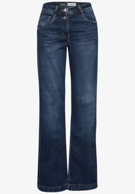 Leichte Schlagjeans in dunkler Waschung mit hohem Bund und weitem Bein