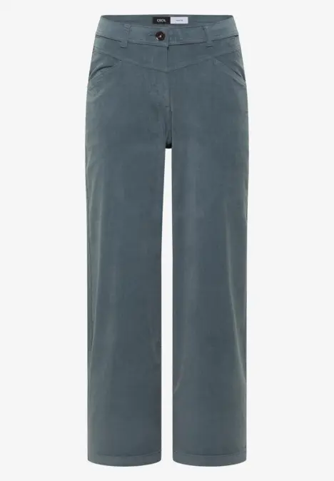 Pantalon femme large gris à taille haute avec fermeture par bouton
