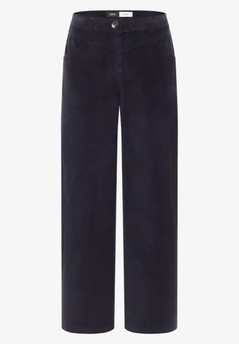 Dunkelblaue Cordhose mit weitem Bein und hohem Bund