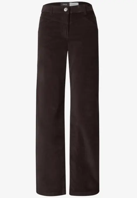 Pantalon noir en velours côtelé, taille haute et coupe ample.
