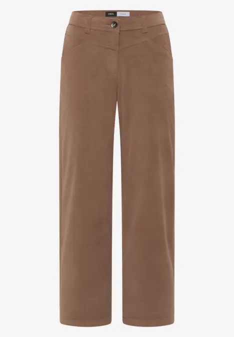Pantalon en velours côtelé marron, coupe ample et taille haute.