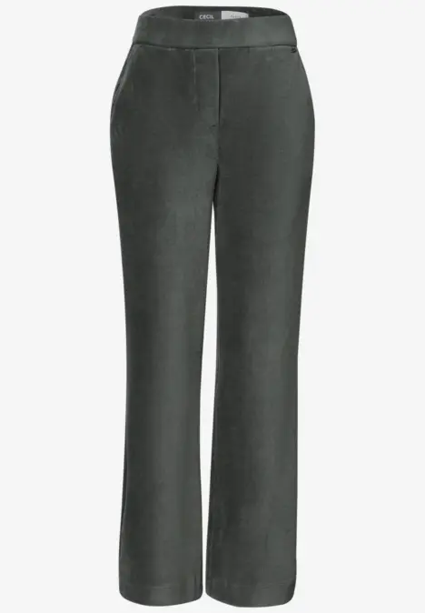 Graue, gerade geschnittene Hose mit hohem Bund und schlichten Details.