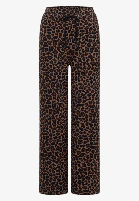 Pantalon ample élégant à motif léopard marron et noir.