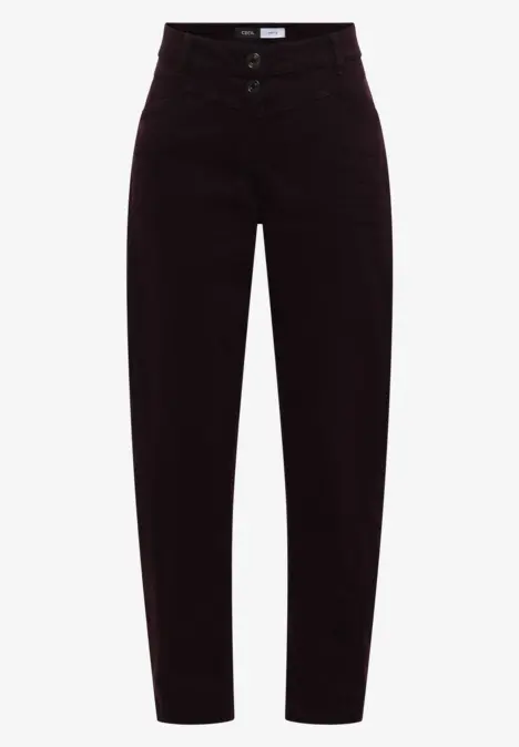 Pantalon en velours côtelé marron foncé taille haute à coupe droite