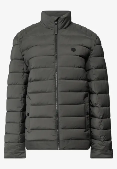 Dunkelgrüne, gesteppte Steppjacke mit Stehkragen und durchgehendem Reißverschluss.