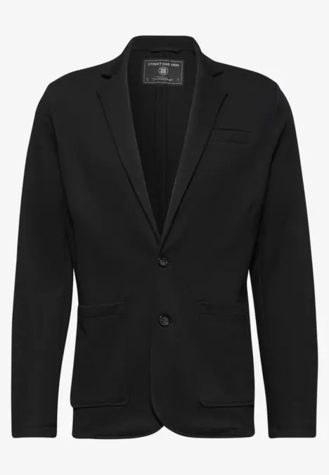Schwarzer Herrenblazer mit zwei Knöpfen und drei Taschen.