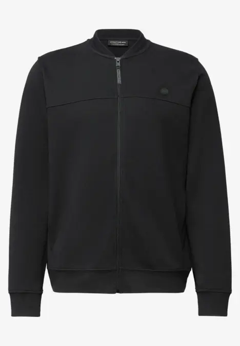 Schwarze, schlichte Bomberjacke mit Reißverschluss und geradem Schnitt.