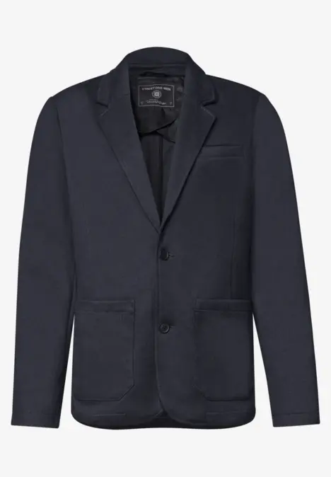 Schwarzer Herrenblazer aus Jersey mit Reverskragen und Knopfleiste