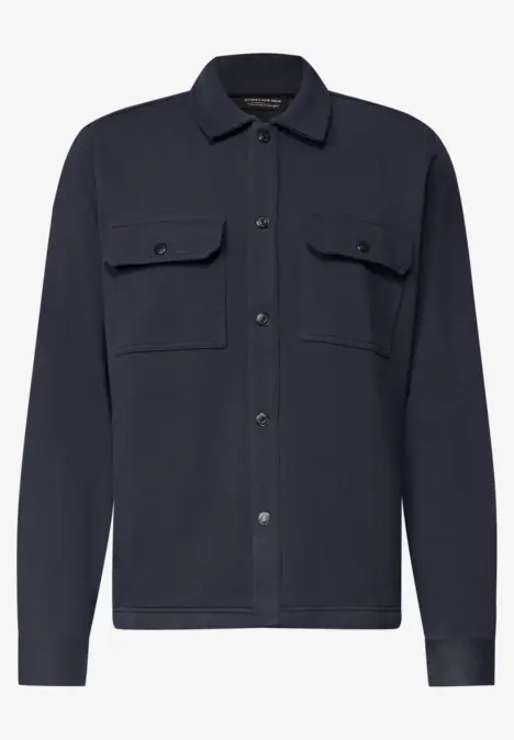 Surchemise bleu marine pour homme avec poches poitrine, patte de boutonnage, col classique et manches longues.