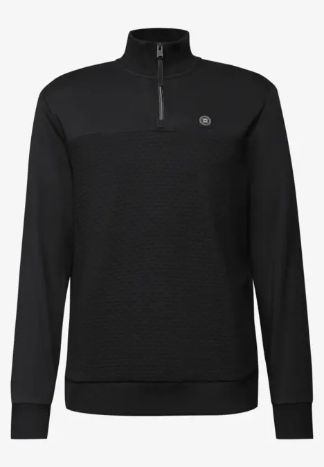 Pull noir à col montant et fermeture éclair.