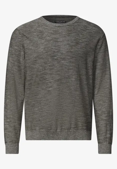 Grauer Pullover aus Strickstoff mit Rundhalsausschnitt und langen Ärmeln.