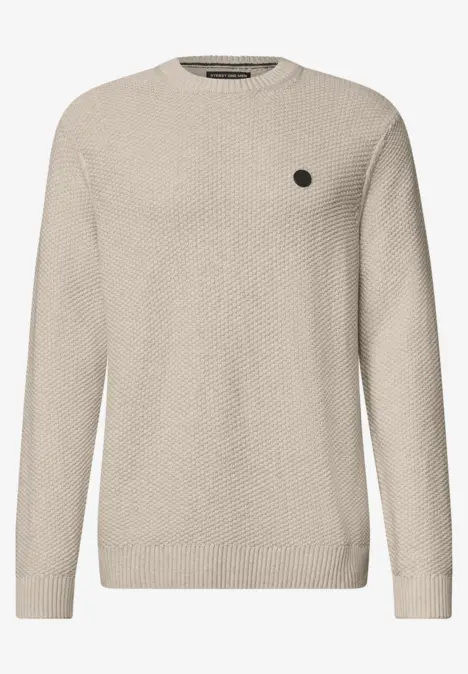 Beiger Strickpullover mit Rundhalsausschnitt und Strukturmuster
