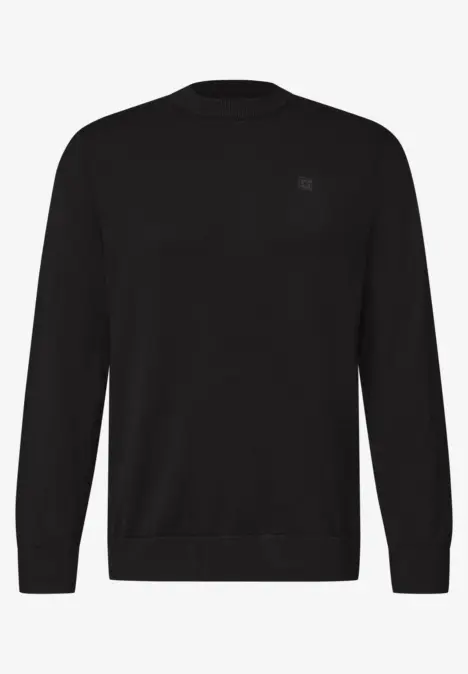 Schwarzer, langärmliger Pullover mit Rundhalsausschnitt und dezenter Logostickerei
