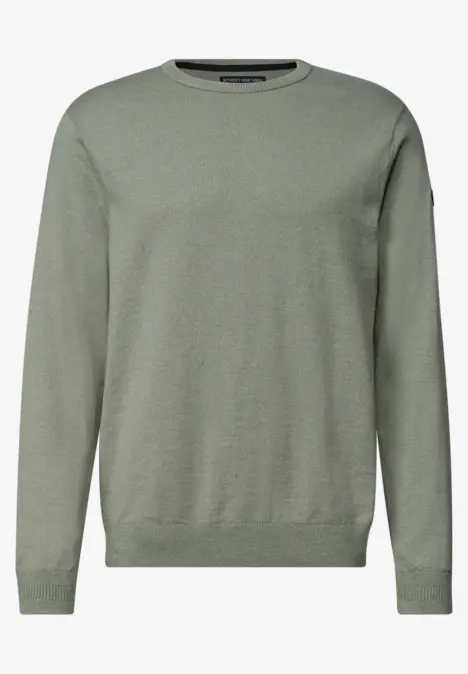 Ein schlichtes, khakigrünes Sweatshirt mit Rundhalsausschnitt und langen Ärmeln.