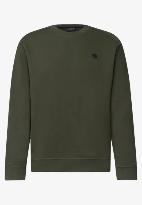 Sweat-shirt uni vert olive à col rond avec petit logo sur la poitrine