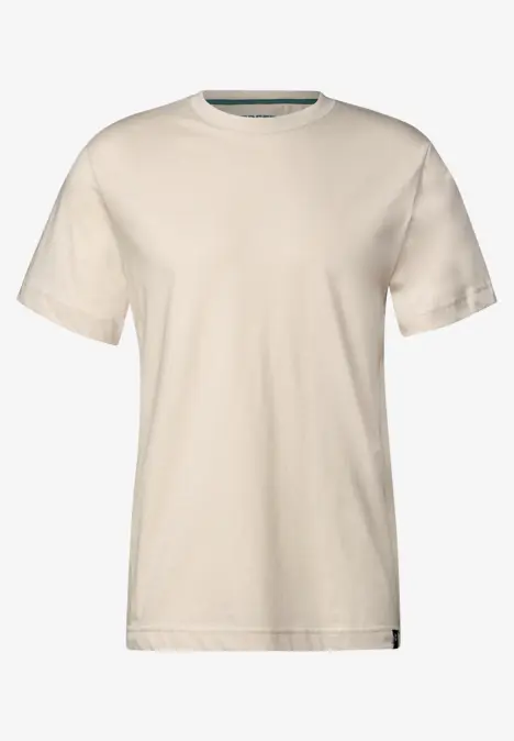 Jasny, gładki t-shirt z krótkim rękawem.