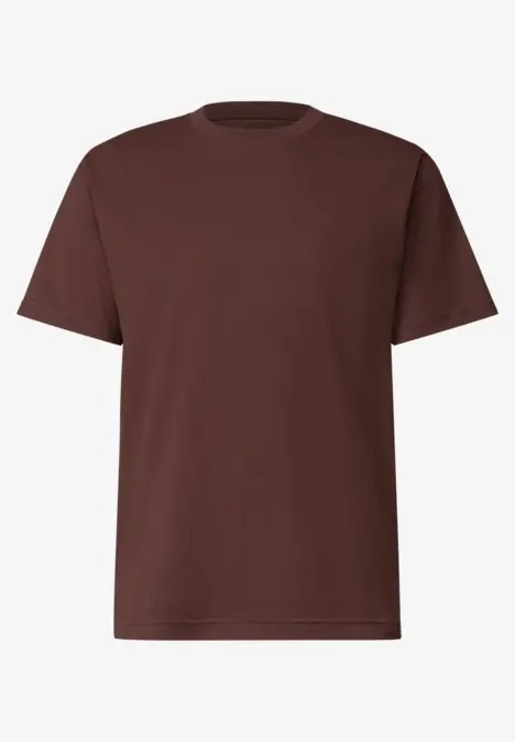 Ein schlichtes braunes T-Shirt mit Rundhals und kurzen Ärmeln.