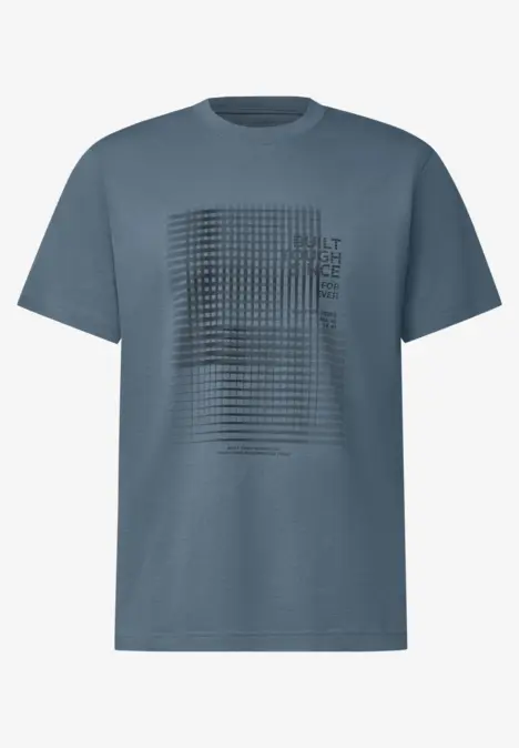 Graues Kurzarm-T-Shirt mit abstraktem Raster-Pixelprint vorn
