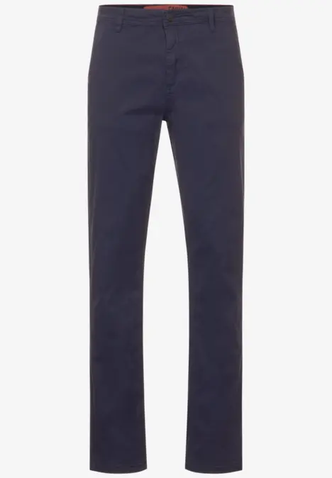 Dunkelblaue Stoffhose mit geradem Schnitt.