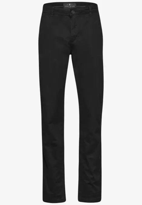 schlichte schwarze Jeanshose mit geradem Schnitt und Knopfverschluss