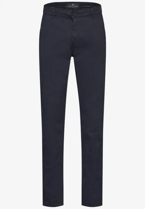 Dunkelblaue, schmale Chino-Hose mit klassischem Schnitt und Knopfverschluss