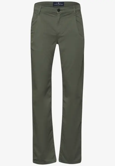 Olivgrüne Hose für Herren mit geradem Schnitt und Knopfverschluss.