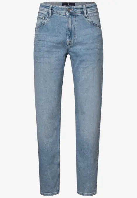 Helle blaue Jeanshose mit geradem Schnitt und fünf Taschen.
