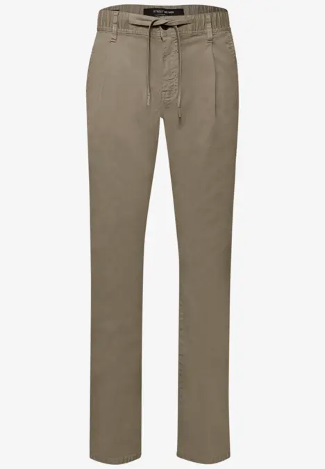 Pantalon chino kaki coupe droite, taille avec passants et fermeture à bouton.