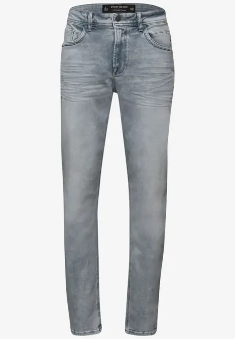 Hellgraue Slim-Fit-Jeans mit fünf Taschen und leichtem Used-Effekt.