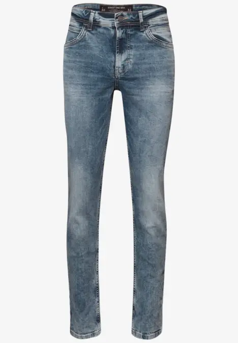 Blaue Skinny-Jeans mit schmalem Schnitt, leicht verwaschenem Look und knöchellanger Passform
